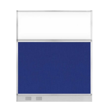 Versare Hush Panel Configurable Cubicle Partition 5' x 6' Royal Blue Fabric Clear Window w/ Cable Channel 1856405-2